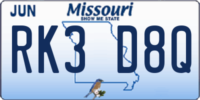 MO license plate RK3D8Q
