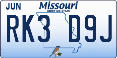 MO license plate RK3D9J