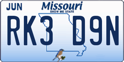 MO license plate RK3D9N