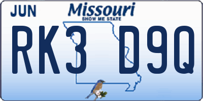 MO license plate RK3D9Q