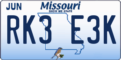 MO license plate RK3E3K