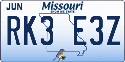 MO license plate RK3E3Z