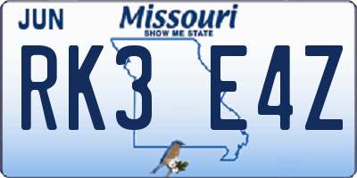 MO license plate RK3E4Z