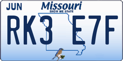 MO license plate RK3E7F