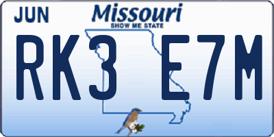 MO license plate RK3E7M