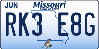 MO license plate RK3E8G