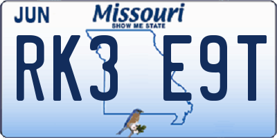 MO license plate RK3E9T