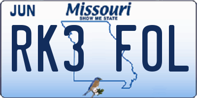 MO license plate RK3F0L