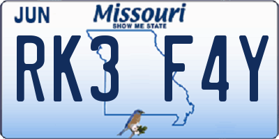 MO license plate RK3F4Y