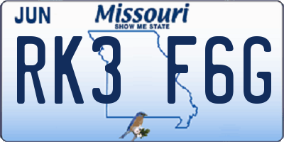 MO license plate RK3F6G