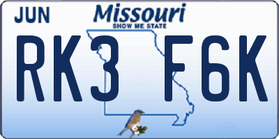 MO license plate RK3F6K