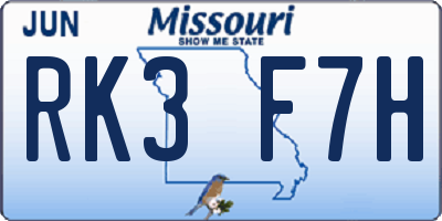 MO license plate RK3F7H