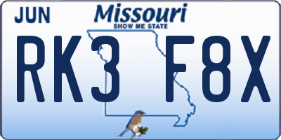 MO license plate RK3F8X
