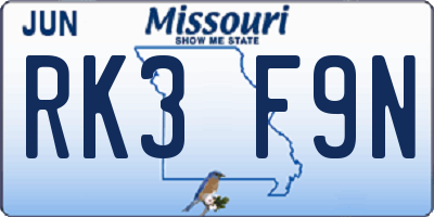 MO license plate RK3F9N