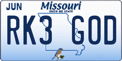 MO license plate RK3G0D
