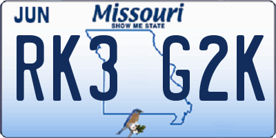 MO license plate RK3G2K