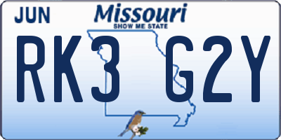 MO license plate RK3G2Y
