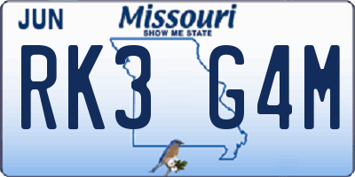 MO license plate RK3G4M