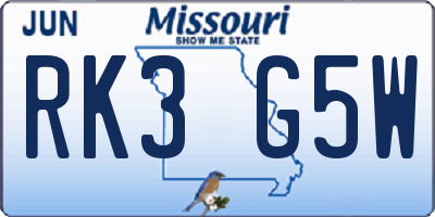 MO license plate RK3G5W
