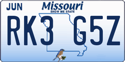 MO license plate RK3G5Z