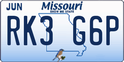 MO license plate RK3G6P
