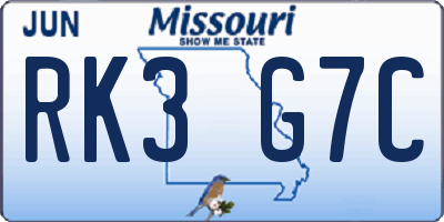 MO license plate RK3G7C