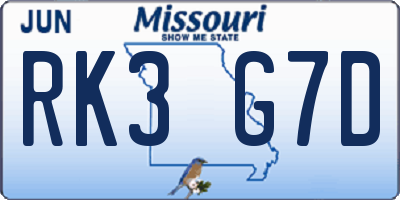MO license plate RK3G7D