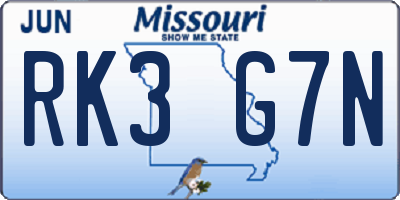 MO license plate RK3G7N