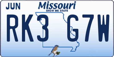 MO license plate RK3G7W