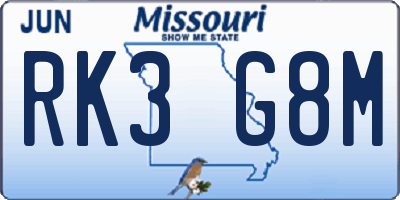 MO license plate RK3G8M