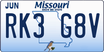 MO license plate RK3G8V