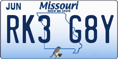 MO license plate RK3G8Y