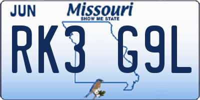 MO license plate RK3G9L