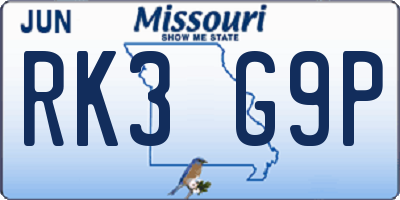 MO license plate RK3G9P
