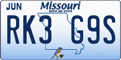 MO license plate RK3G9S