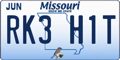 MO license plate RK3H1T