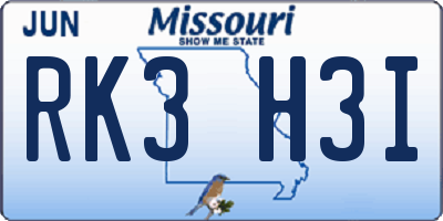 MO license plate RK3H3I