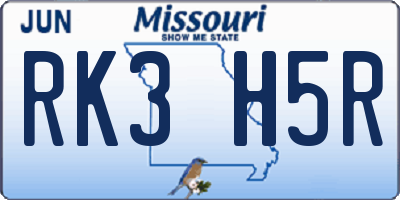 MO license plate RK3H5R