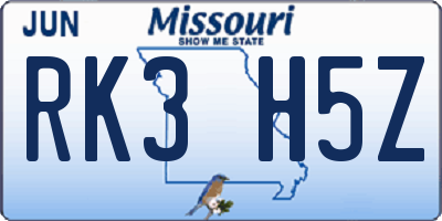 MO license plate RK3H5Z