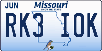 MO license plate RK3I0K
