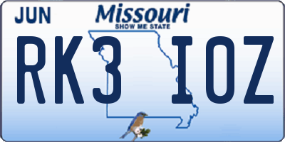 MO license plate RK3I0Z