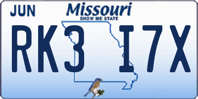 MO license plate RK3I7X