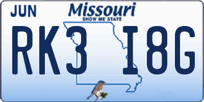 MO license plate RK3I8G