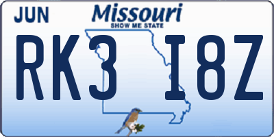 MO license plate RK3I8Z