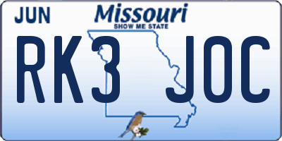 MO license plate RK3J0C