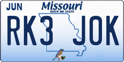 MO license plate RK3J0K