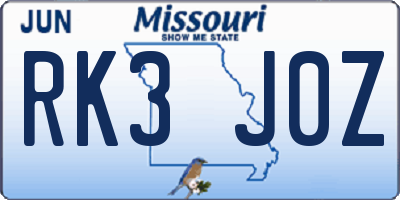 MO license plate RK3J0Z