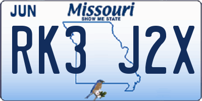 MO license plate RK3J2X