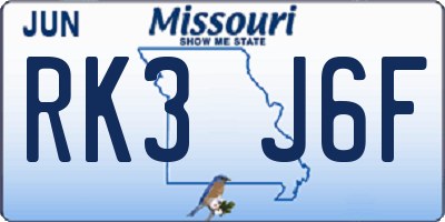 MO license plate RK3J6F