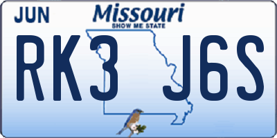 MO license plate RK3J6S